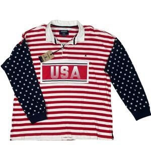 Chubbies Men Legacy Rugby Polo Shirt USA Patriotic Print Red White Blue XXL NEW